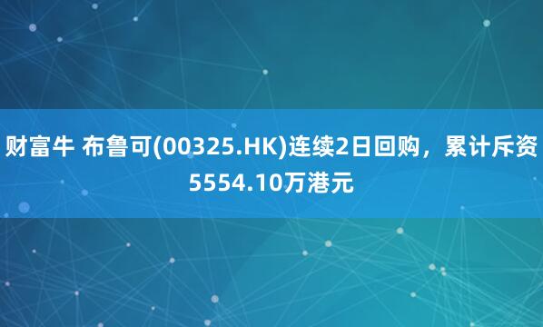 财富牛 布鲁可(00325.HK)连续2日回购，累计斥资5554.10万港元